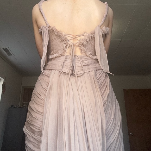 Adelie Plunging Draped Plisse Slit Gown In Desert Rose - Picture 5 of 16
